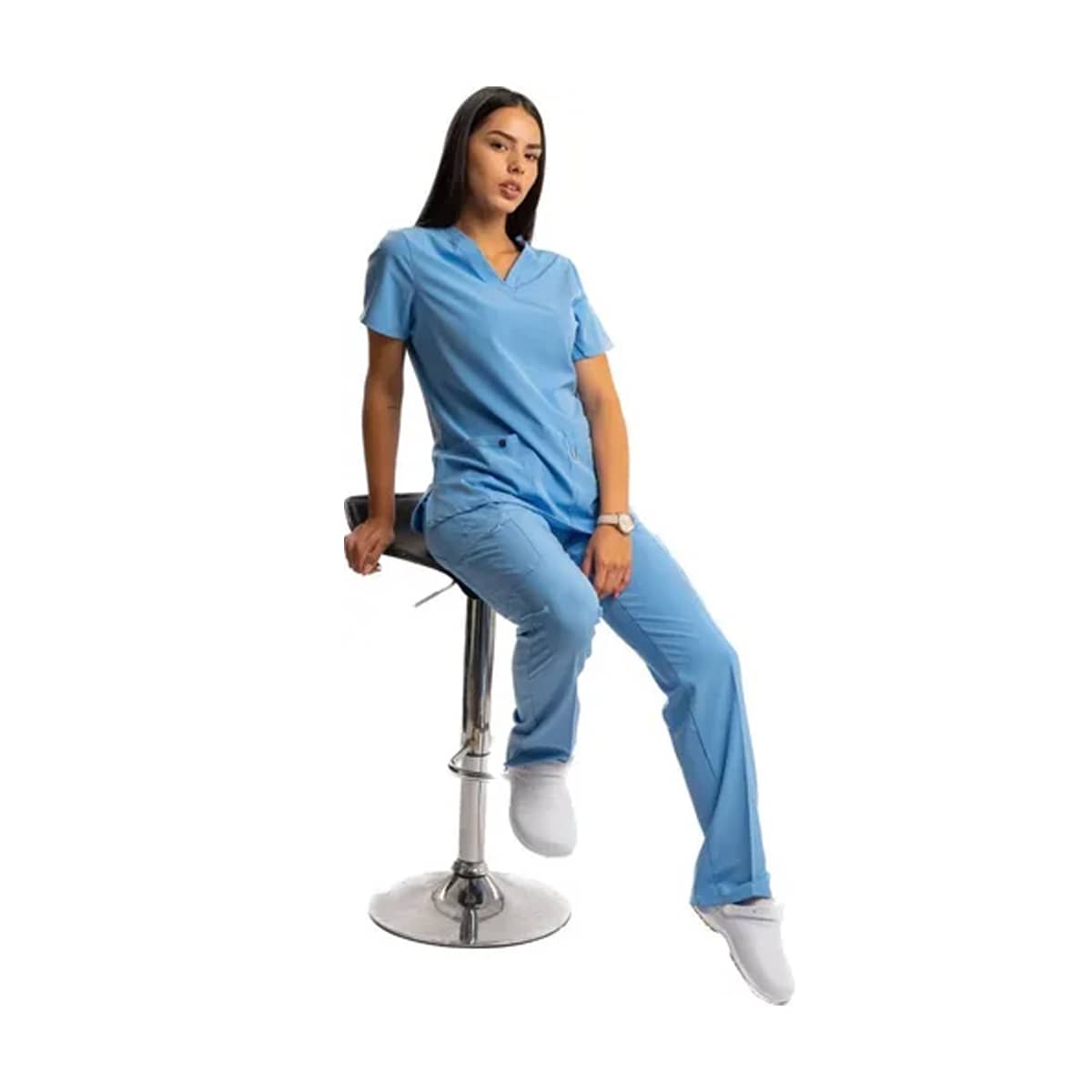 Conjunto Médico Enfermero Dama Uniforme Elastizado Celeste MundoTrabajo