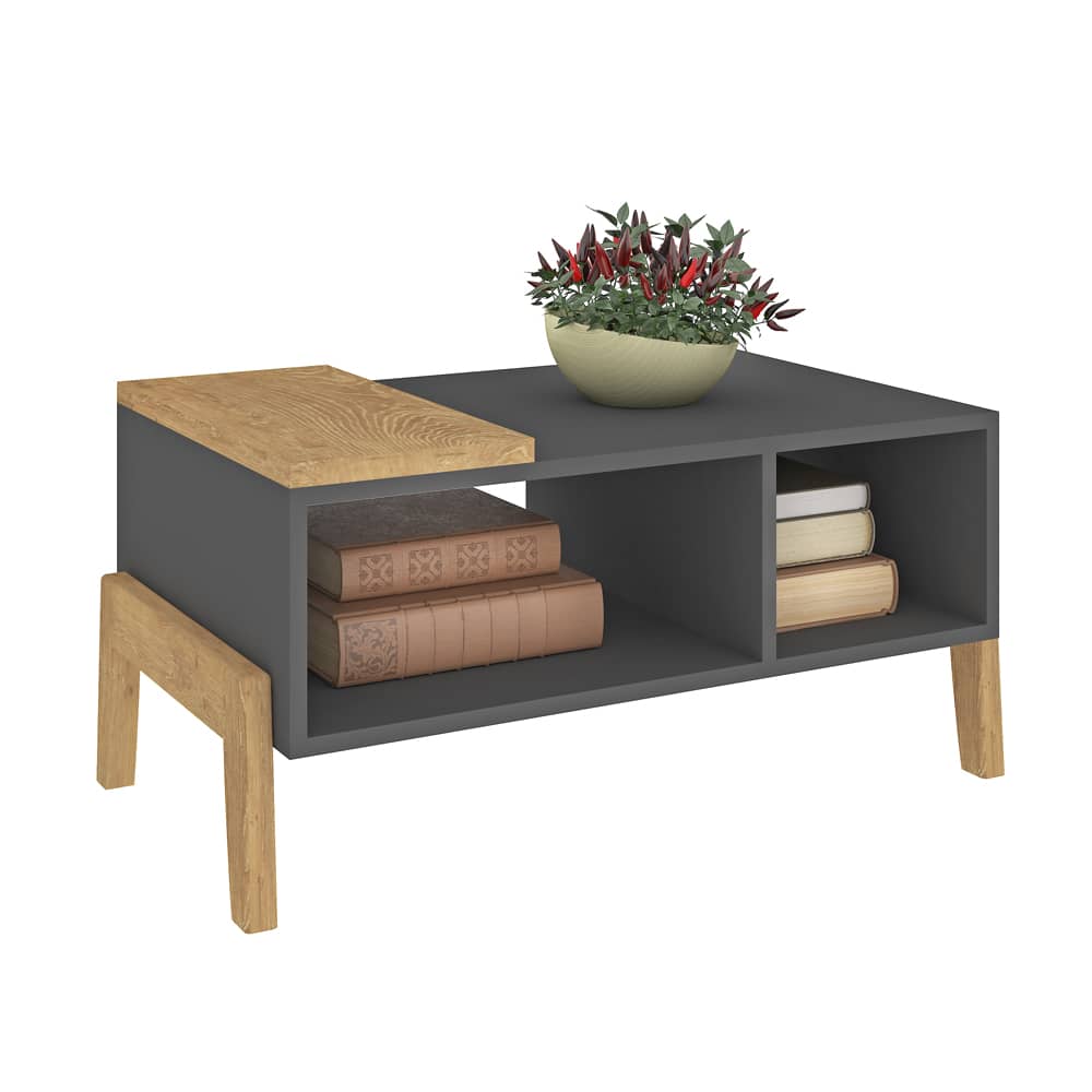 Mesa De Centro Living Con Patas De Madera Linea Retro Grafito Lais