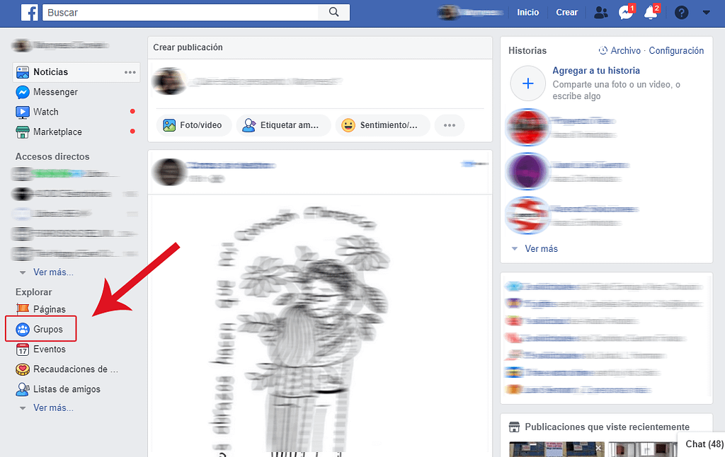 Tutorial En la sección "Noticias" de tu Facebook hacé clic en "Grupos"