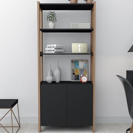 Biblioteca Multiuso Armario Negro Y Castaño - MundoTrabajo