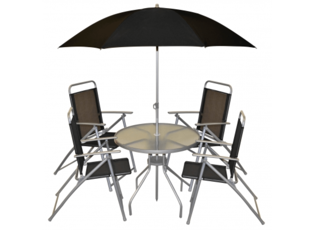Juego Jardín 6 PCS 4 Sillas + Mesa + Sombrilla - MundoTrabajo