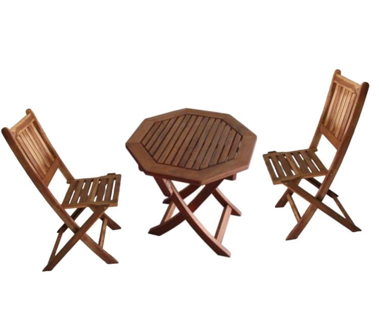 Mesa Octogonal + 2 Sillas Madera Acacia - MundoTrabajo