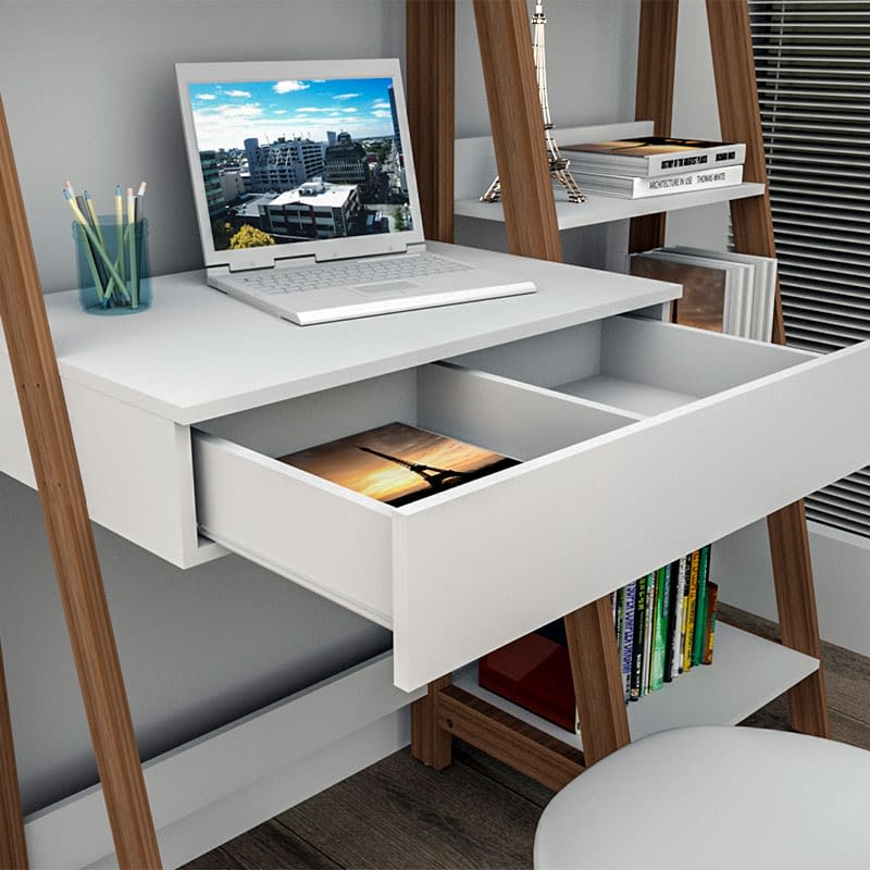 Escritorio Madera Con Cajón Estante Blanco - MundoTrabajo