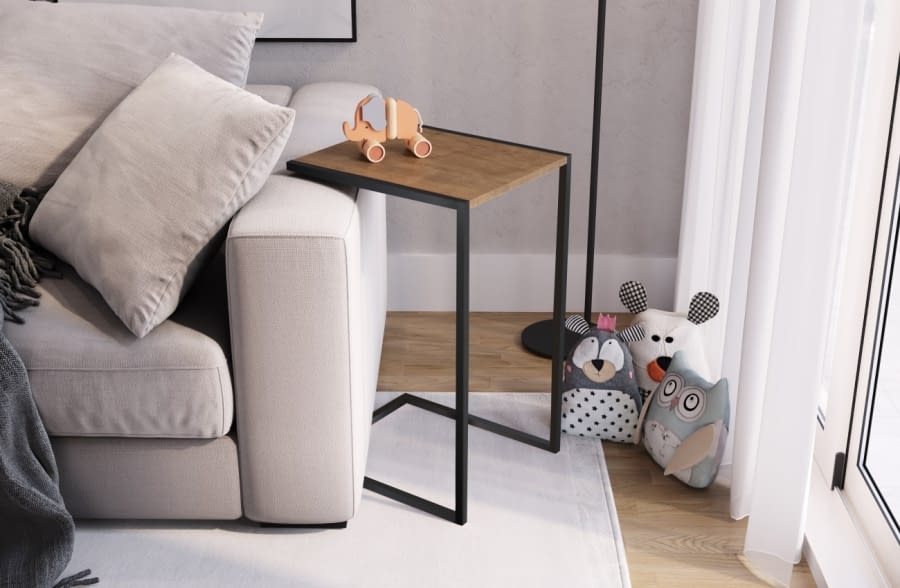 Mesa Lateral Multiuso Madera Hierro Rústico - MundoTrabajo