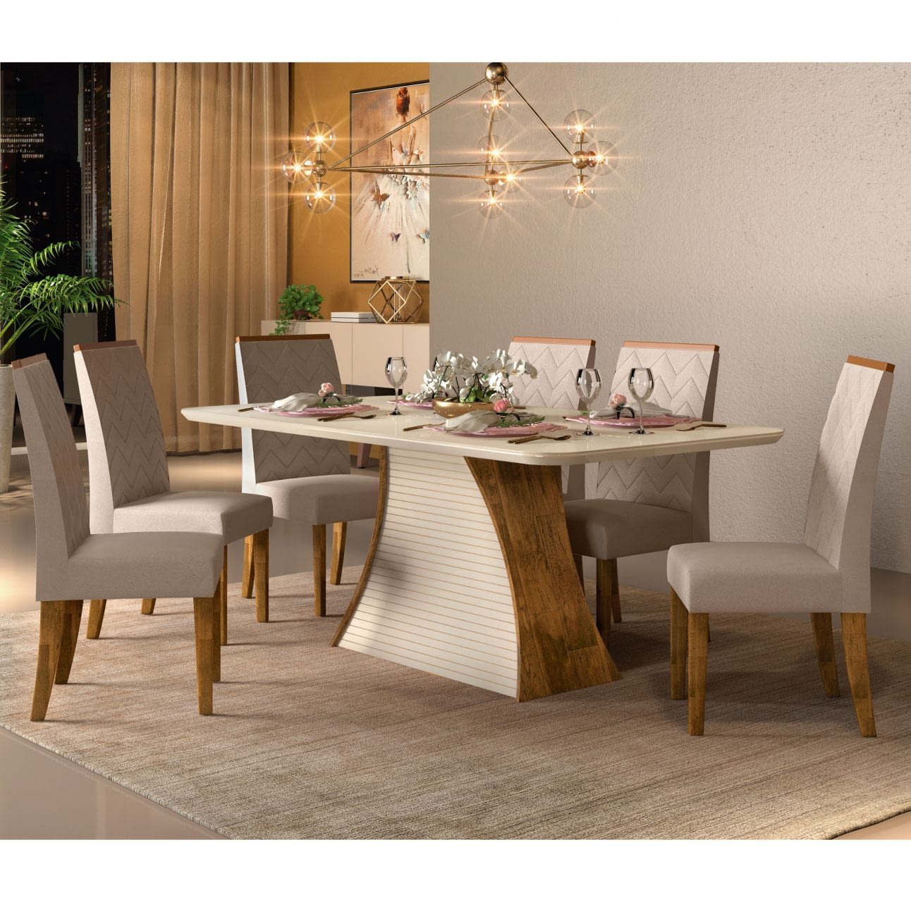 Juego Comedor 6 Sillas Tapizadas Mesa Tapa De Vidrio Living Muebles Express