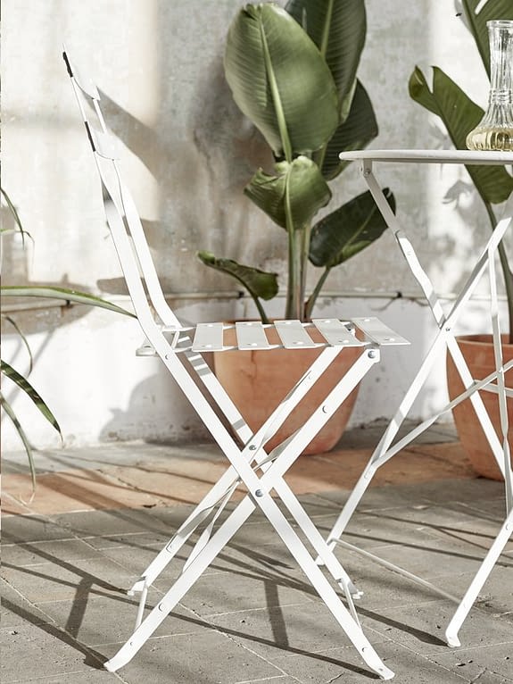 PREVENTA Juego 1 Mesa y 2 Sillas Plegable Exterior Bistró Blanco