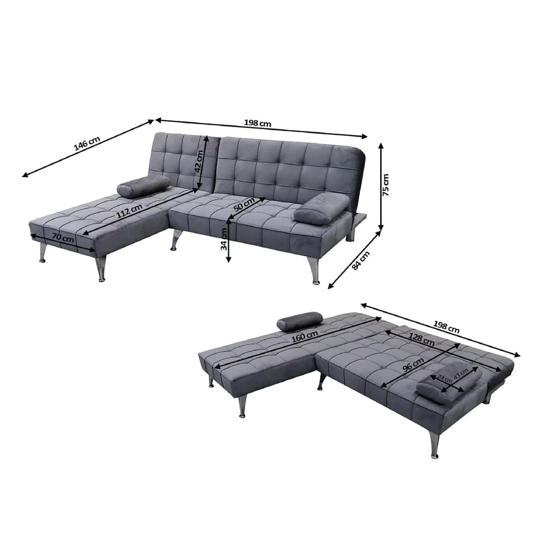 Sofá Cama con Chaise Long Gris - Imagen 3