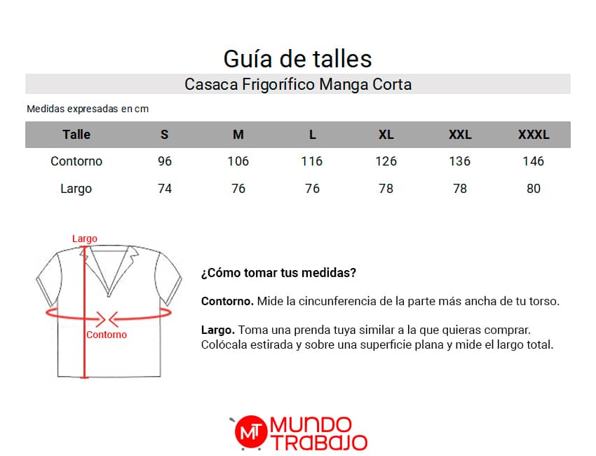 Guía de talles Casaca Frigorífico Manga Corta Unisex AE
