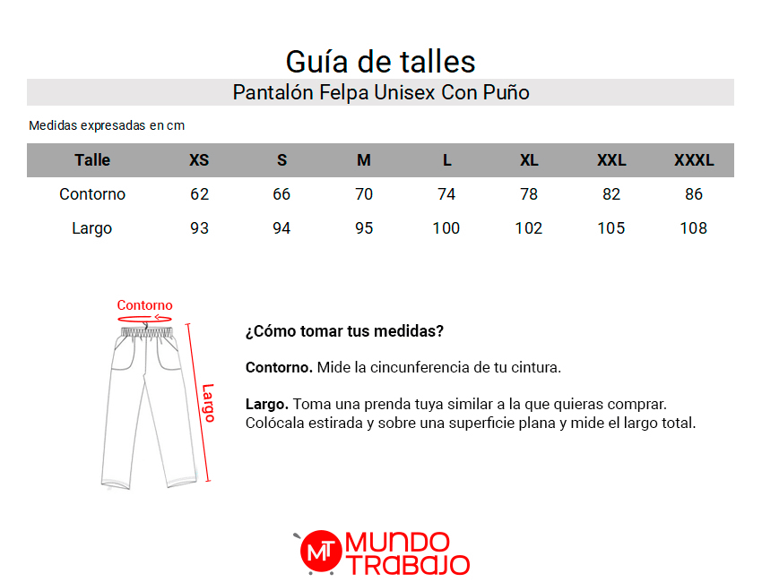 Guía de talles Pantalón Felpa con puño AE 