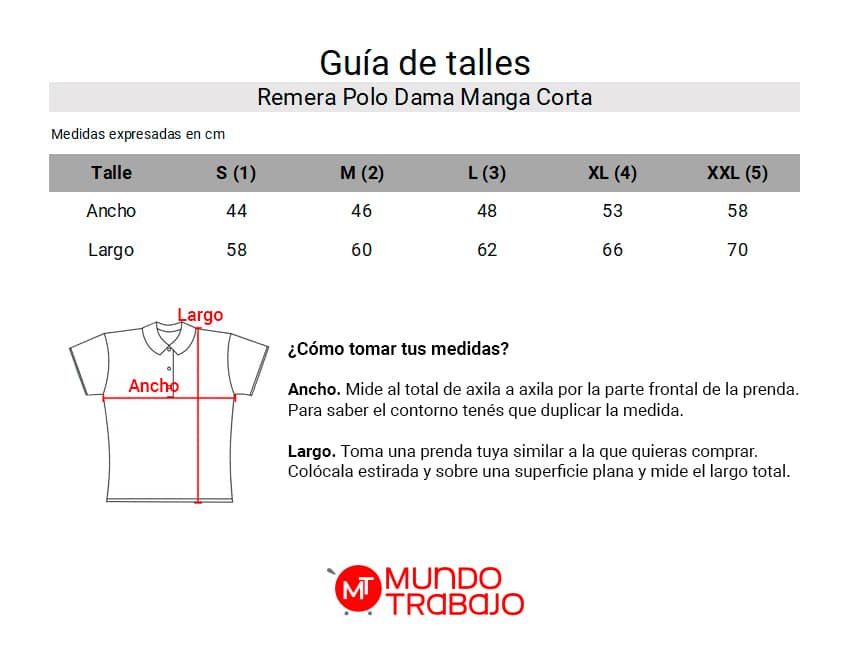 Guía de talles Remera Polo Dama Manga Corta