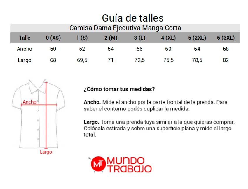 Guía de talles Camisa Dama Ejecutiva Manga Corta