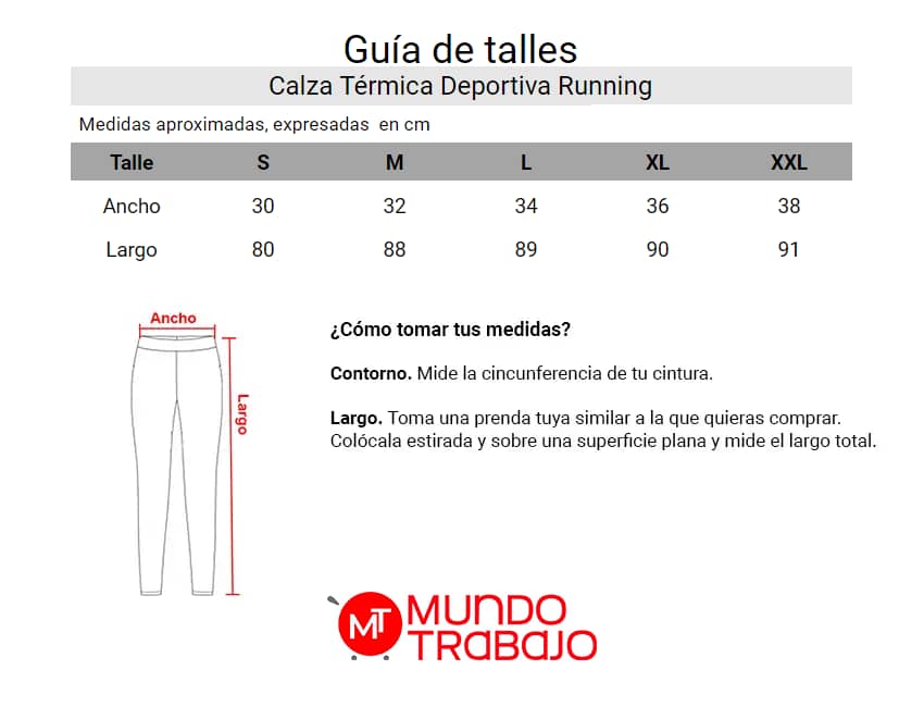 Guía de talles Calza Térmica Deportiva Larga
