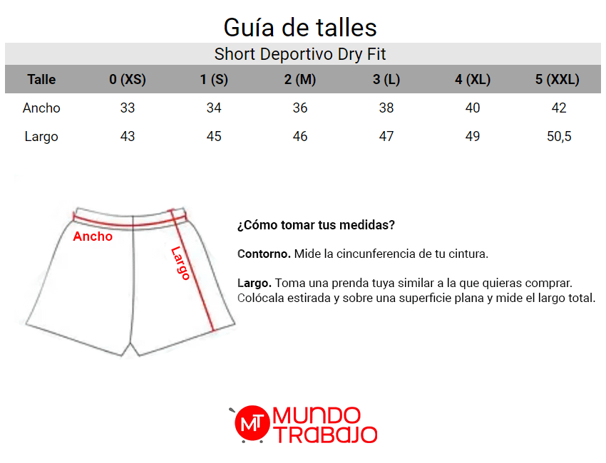 Guía de talles Short Deportico Dry Fit