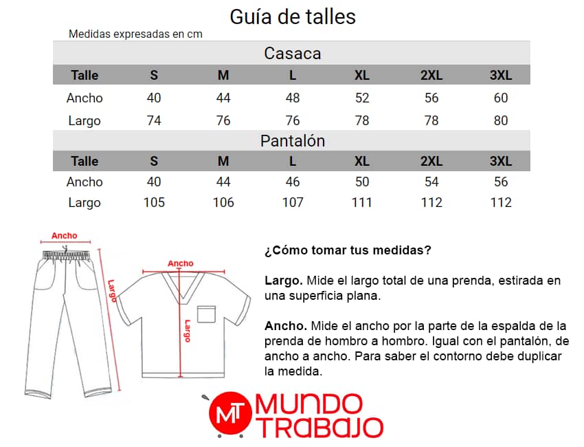 Guía de talles Conjunto Frigorífico Unisex Manga Corta 