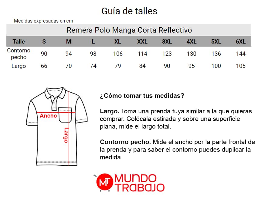 Guía de talles Remera Polo Manga Corta Reflectivo 