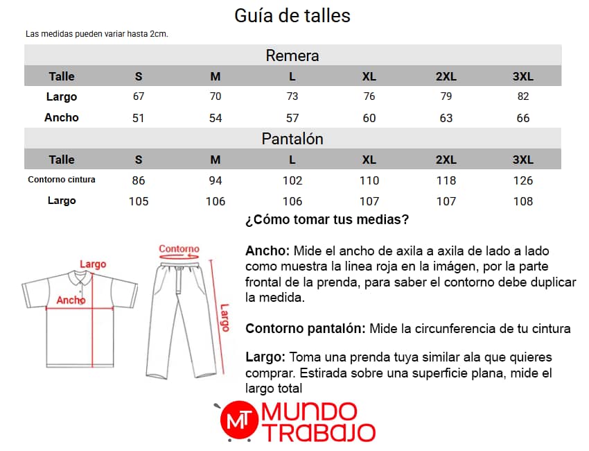 Guía de talles Equipo De Trabajo Remera Polo Pantalón Reflectivo Bicolor 