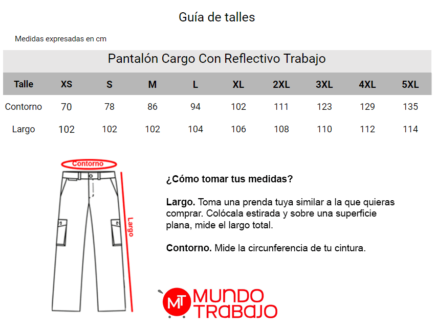 Guía de talles Pantalón Cargo Con Reflectivo Trabajo (E)