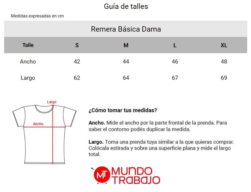 Guía de talles Remera Básica Dama