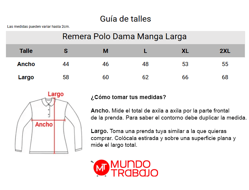 Guía de talles Remera Polo Dama Manga Larga