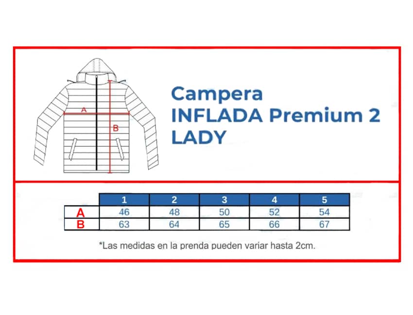 Guía de talles Campera Inflada Dama Con Forro Aluminizado Omni Heat