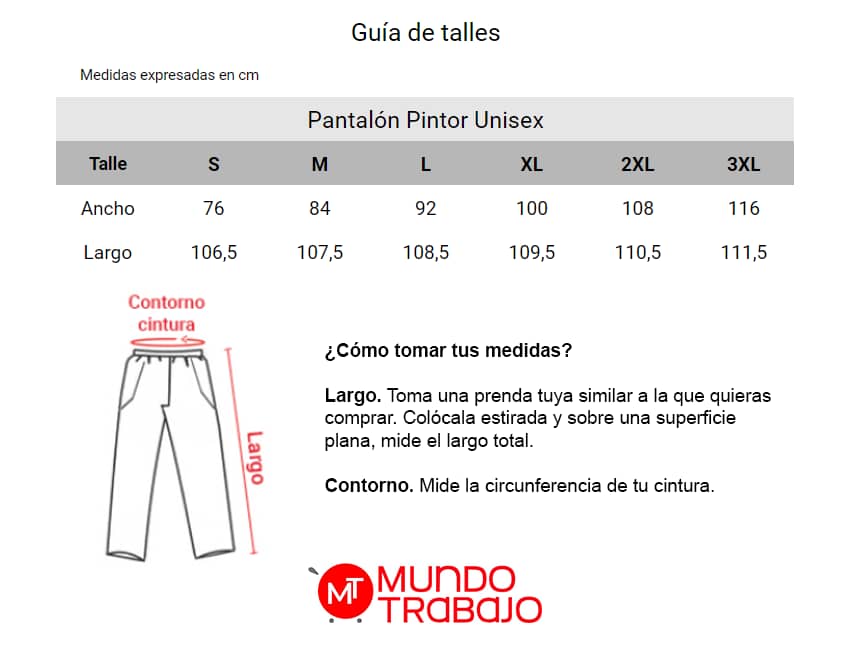 Guía de talles Pantalón Pintor AE