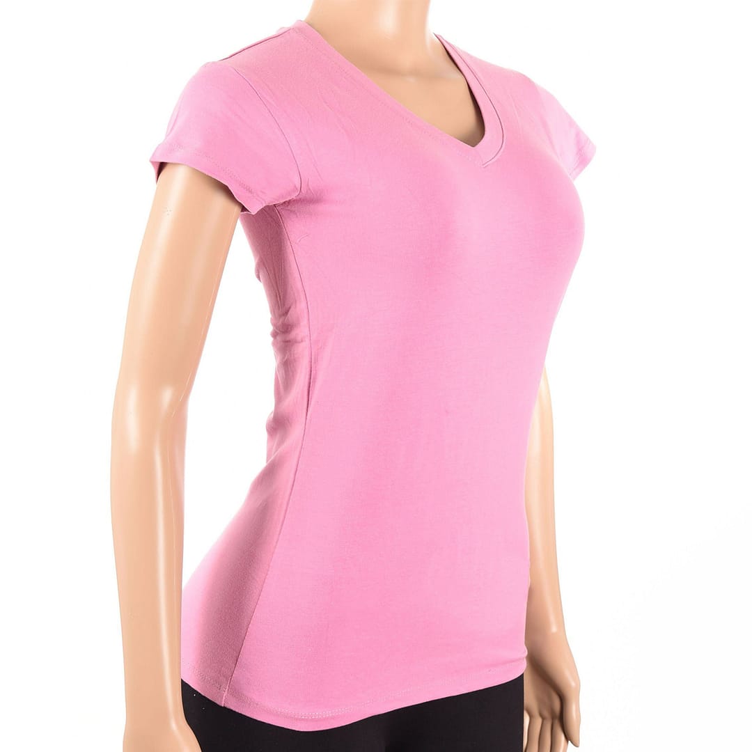 Remera Camiseta Dama Mujer Básica Manga Corta Escote En V - Imagen 3
