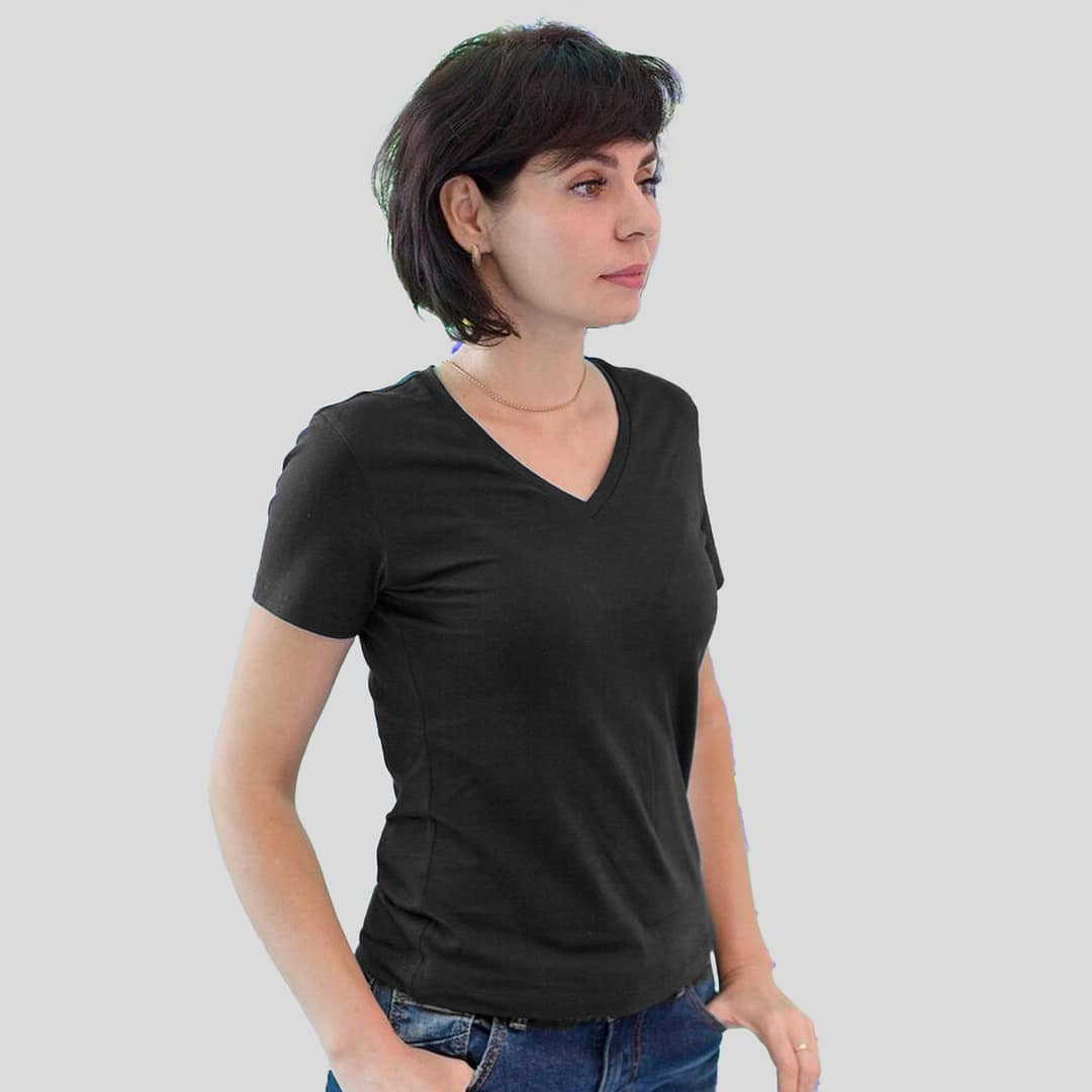 Remera Camiseta Dama Mujer Básica Manga Corta Escote En V - Imagen 4