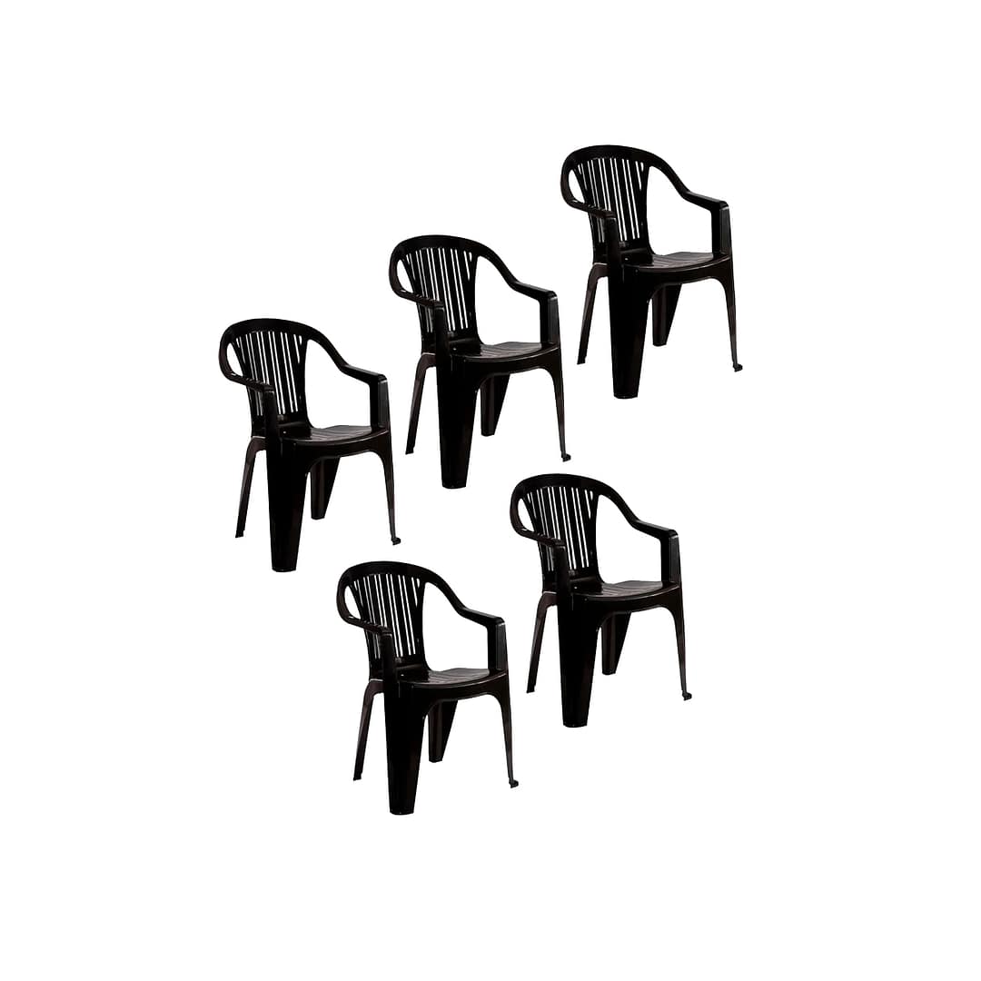 Set 5 Sillas Pvc Reforzada Apoya Brazos Titán 140 Kg Negro