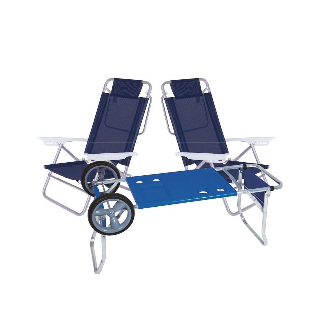 Combo Playa 2 Reposeras Aluminio Summer + Carro Mesa Mor