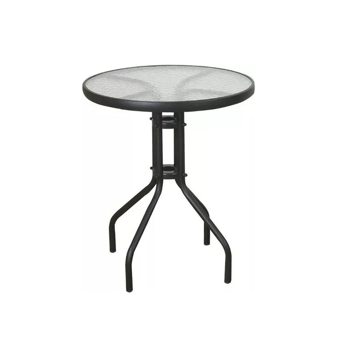 Mesa De Jardín Exterior Redonda Vidrio Hierro 60 Cm