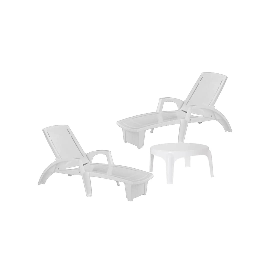 Set 2 Reposeras Piscina Jardín Exterior Sole + Mesa Puket