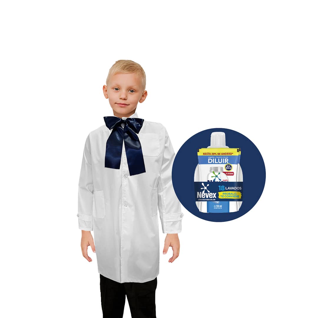 Túnica Escolar Jardinera Niño Blanca Con Moña + Regalo Nevex - Imagen 2