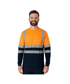 Remera Básica Manga Larga Reflectivo Naranja Azul