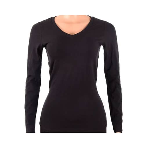 Camiseta Básica Negra Mujer Lady Escote En V Manga Larga
