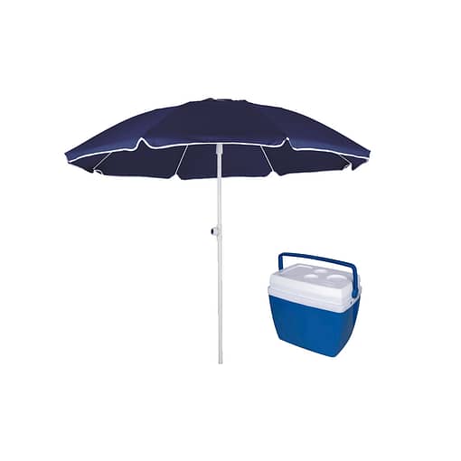 Sombrilla de Playa Azul 1.80 Mts + Heladera Mor Azul 18L