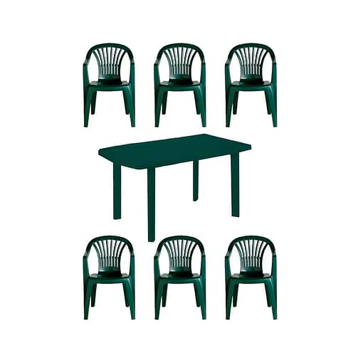 Juego De Jardín Exterior Plástico 6 Sillas + Mesa Verde