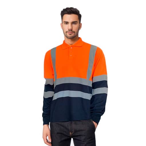 Remera Polo Manga Larga Reflectivo Naranja Azul