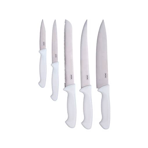 Kit Asador 5 Cuchillos Mor En Mango Blanco