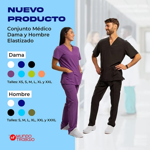 Conjunto Médico Enfermero Dama Uniforme Elastizado Blanco - Imagen 3