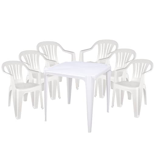 6 Sillas De Jardín Exterior Plástico + Mesa Cuadrada Mor - Imagen 4