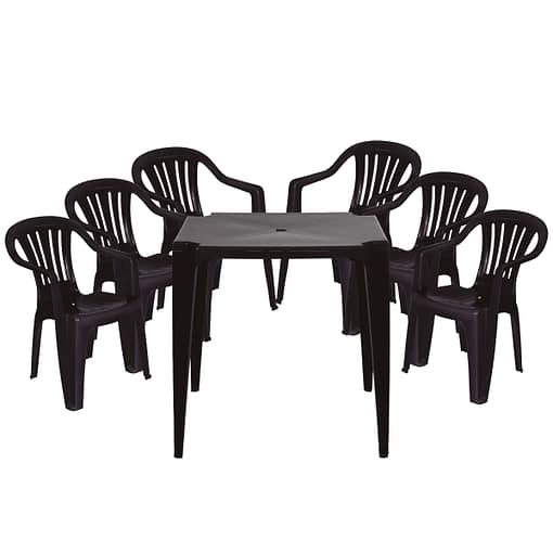 6 Sillas De Jardín Exterior Plástico + Mesa Cuadrada Mor