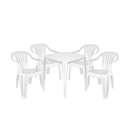 4 Sillas De Jardín Exterior Plástico + Mesa Cuadrada Mor