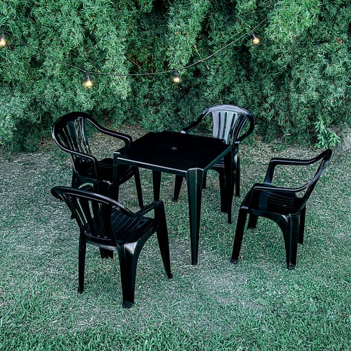 4 Sillas De Jardín Exterior Plástico + Mesa Cuadrada Mor - Imagen 3