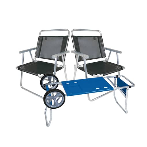 Combo Playa 2 Reposeras Aluminio Oversize + Carro Mesa Mor