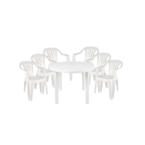 6 Sillas De Jardín Exterior Plástico + Mesa Redonda Mor