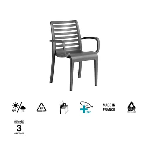 Silla Plástico Reforzada Con Posabrazo Slate Grosfillex - Imagen 3