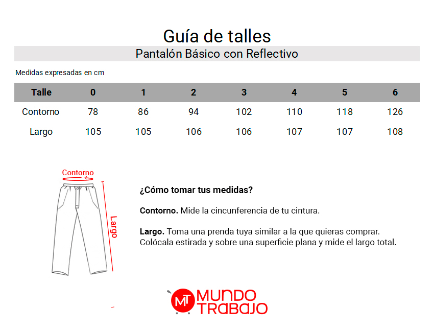Guía de talles Pantalón Básico con Reflectivo