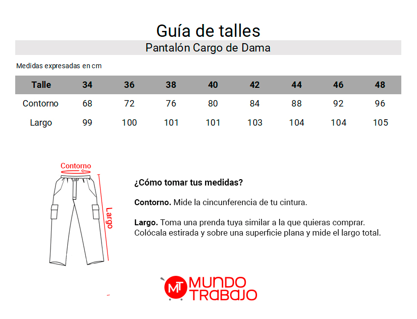 Guía de talles Pantalón Cargo Dama