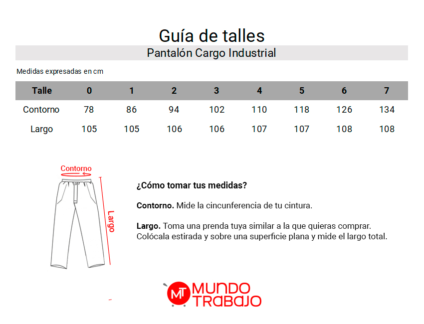 Guía de talles Pantalón Cargo