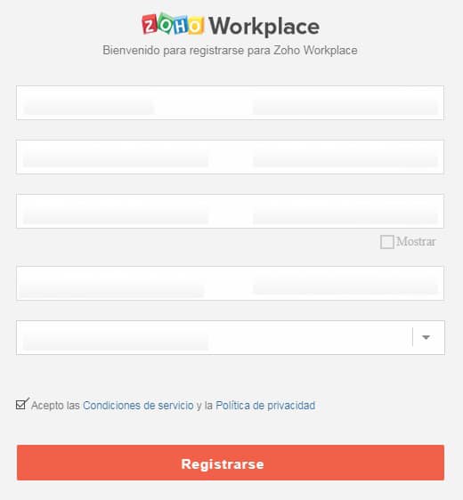 Registro Zoho Workplace 1